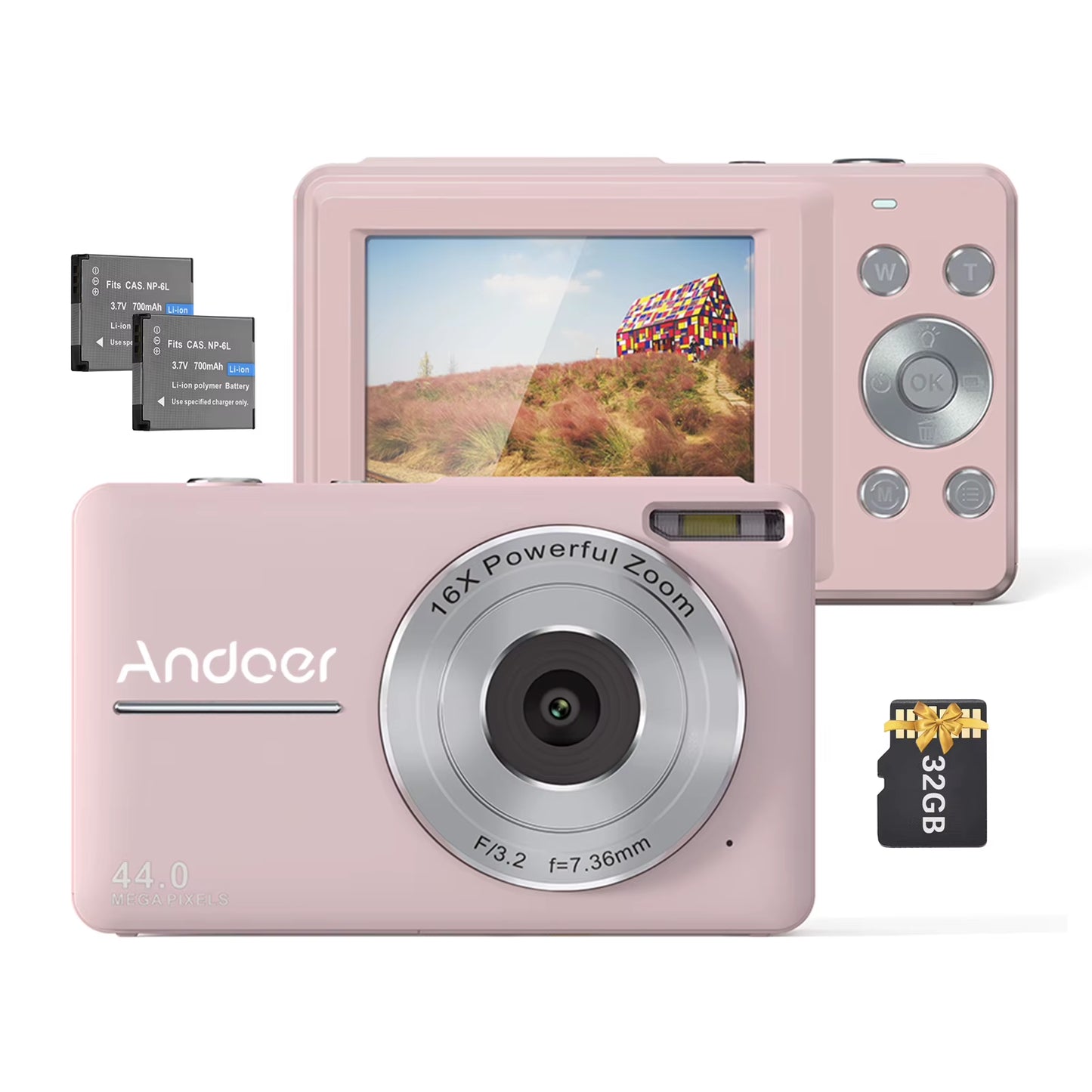 Portable 1080P Digital Camera Video Camcorder 44MP Auto Focus 2.5 IPS Screen 16X Digital Zoom Anti-Shake Face Detect