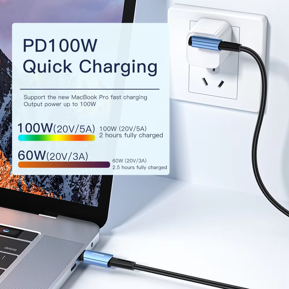 100W USB Type C to USB C Cable 90 Degree Angle for Ipad Macbook Pro Xiaomi Samsung Huawei Fast Charging Type-C Date Wire