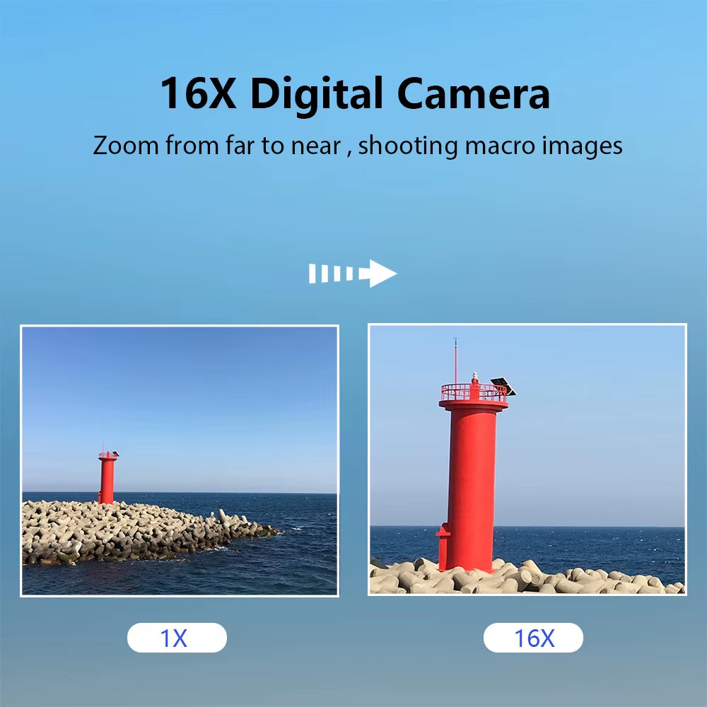 Portable 1080P Digital Camera Video Camcorder 44MP Auto Focus 2.5 IPS Screen 16X Digital Zoom Anti-Shake Face Detect