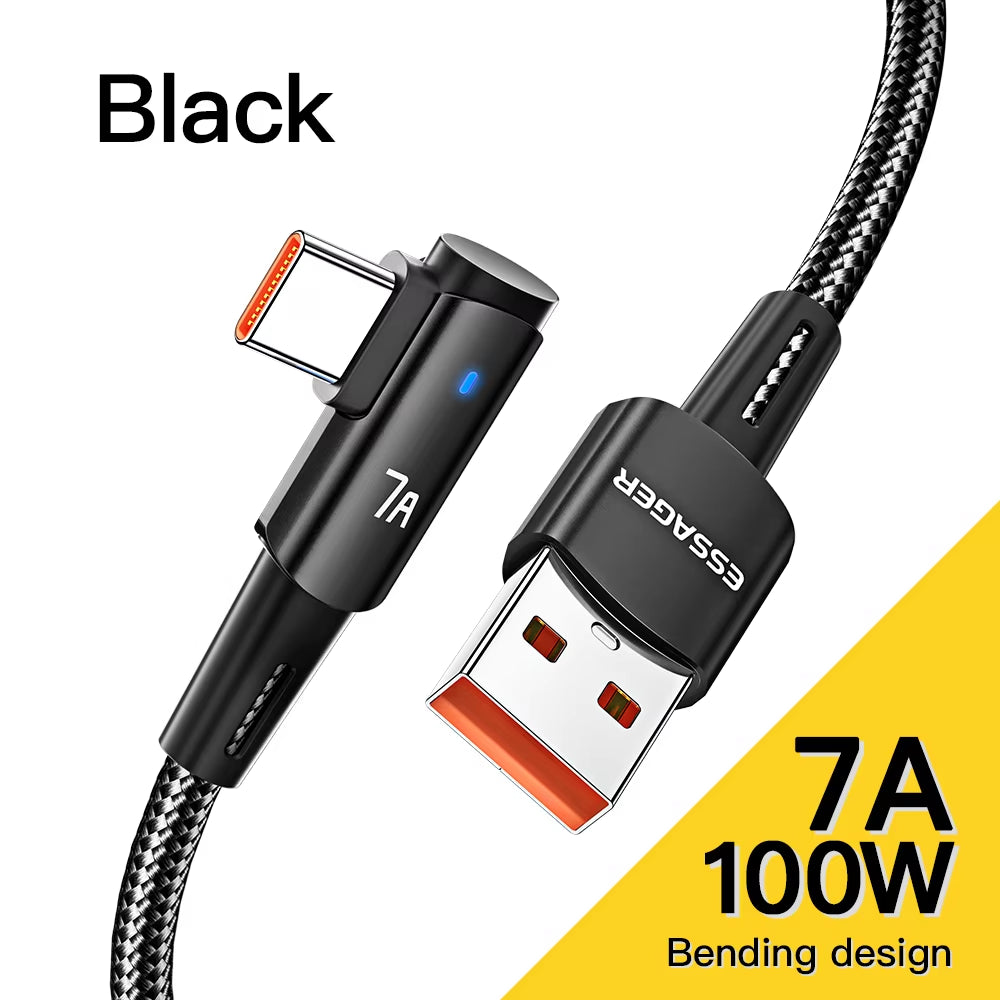 100W USB Type C to USB C Cable 90 Degree Angle for Ipad Macbook Pro Xiaomi Samsung Huawei Fast Charging Type-C Date Wire