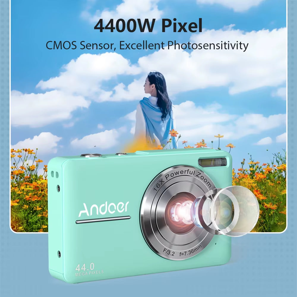 Portable 1080P Digital Camera Video Camcorder 44MP Auto Focus 2.5 IPS Screen 16X Digital Zoom Anti-Shake Face Detect