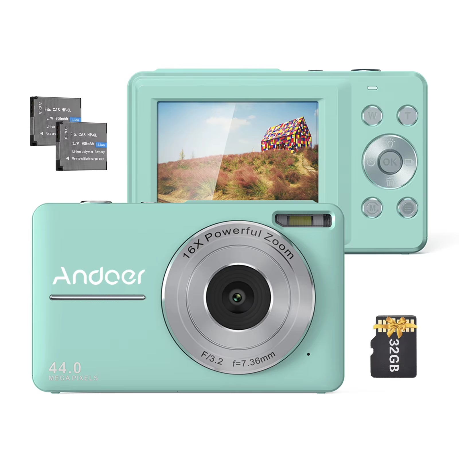 Portable 1080P Digital Camera Video Camcorder 44MP Auto Focus 2.5 IPS Screen 16X Digital Zoom Anti-Shake Face Detect