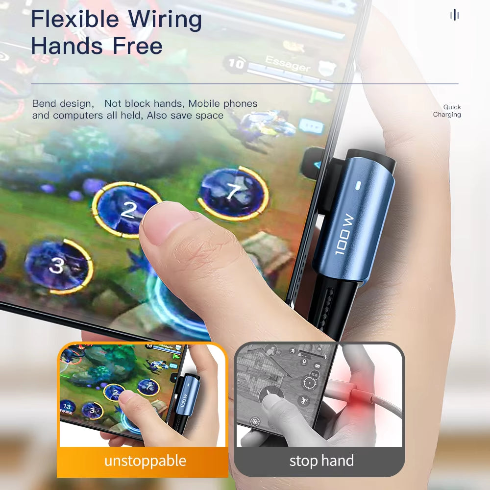 100W USB Type C to USB C Cable 90 Degree Angle for Ipad Macbook Pro Xiaomi Samsung Huawei Fast Charging Type-C Date Wire