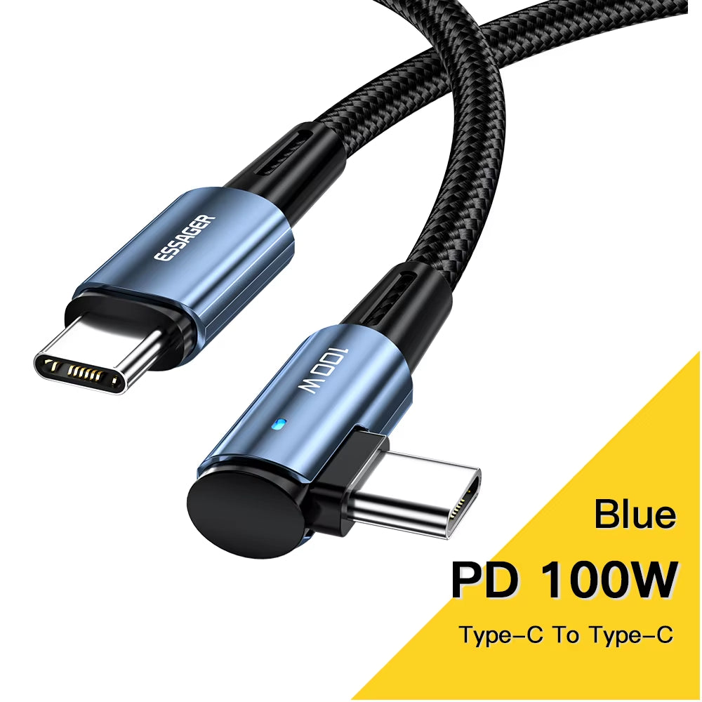 100W USB Type C to USB C Cable 90 Degree Angle for Ipad Macbook Pro Xiaomi Samsung Huawei Fast Charging Type-C Date Wire